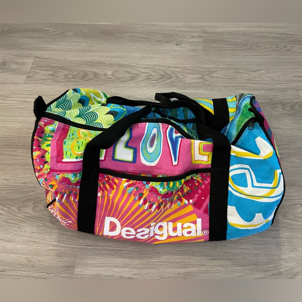 DESIGUAL Colorful Designer Travel Duffle Bag.